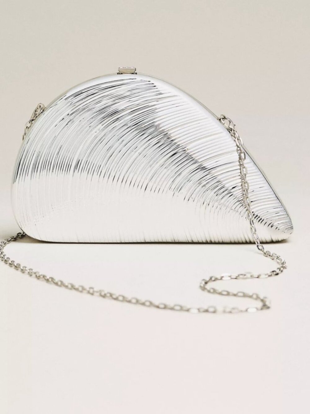 By Anthropologie Silver Oyster Shell Hardcase Clutch Purse
